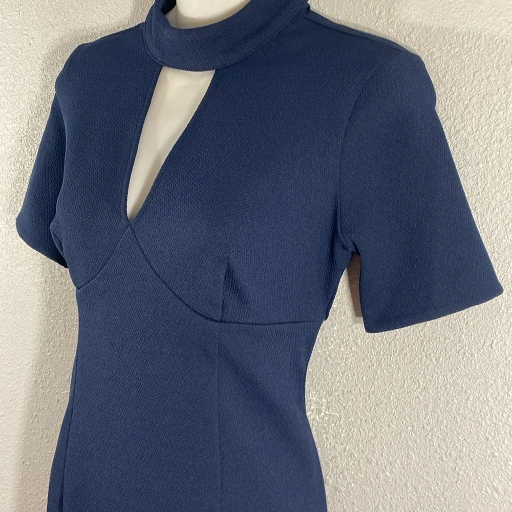 Trina Turk Camari Navy Blue Diamond Textured Choker Dress 2